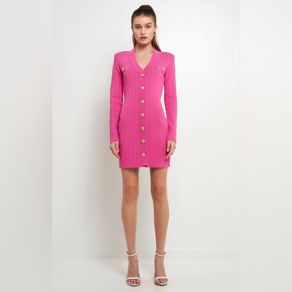 Endless Rose Shank Button V-Neckline Knit Mini Dress - Picture 5 of 15